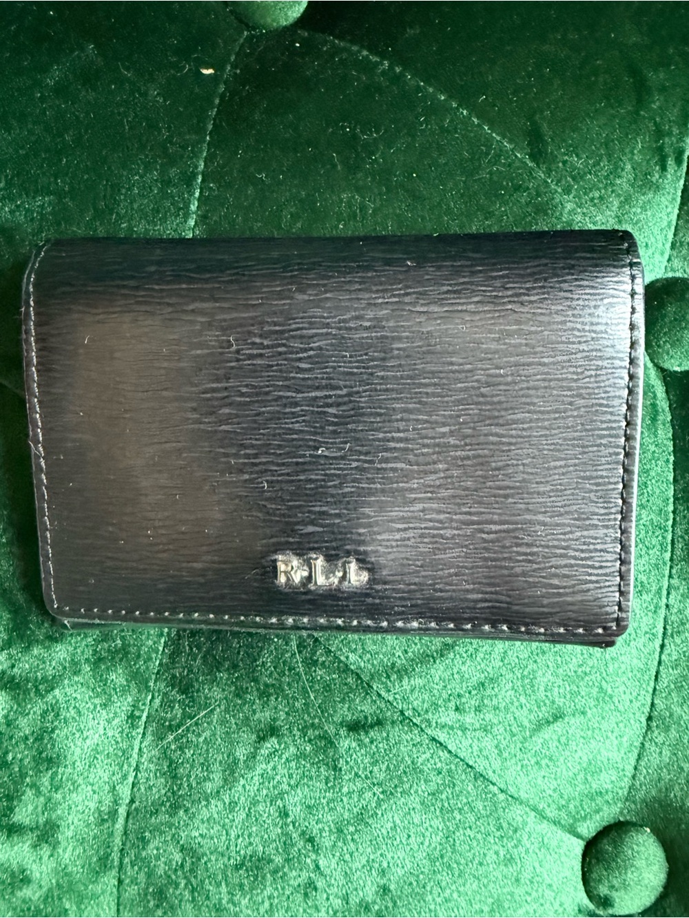 Ralph Lauren Black Textured Leather Bifold Wallet Coin Purse EUC